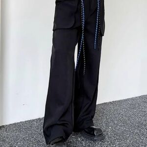 Wide Leg Long Draw String Pants. Black Satin/ Silk Shine Look/ Size 32 waist.